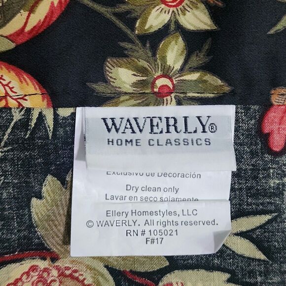 Set of 2 Waverly Felicite Noir Cotton Rod-Pocket Valance Black Floral Scalloped - Picture 5 of 9